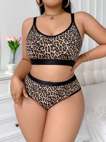 Plus Size Casual Printed Underwear Set