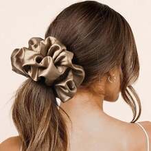 Large Silk Satin Scrunchies For Women Big Scrunchies Jumbo Satin Hair Ties Oversized Hair Scrunchies For Thick Curly Hair Pack Of 6 (Pink,Champagne,Ivory,Gold) - 香檳色 - 查看 9