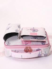 儿童时尚可爱心形和玫瑰金保温午餐盒，配有可调节肩带，适用于日常活动、生日、节日礼物、可重复使用的午餐袋 - 均碼 - 查看 3