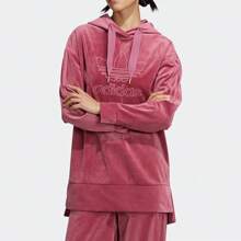 Adidas Originals Sudadera Adidas Trefoil para mujer, deportiva, de terciopelo, con logo grande, larga y capucha, GV2925