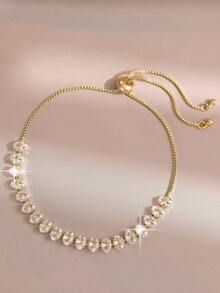 Bộ 3 vòng tay tennis điều chỉnh được, đính đá cubic zirconia hình học, thích hợp cho phụ nữ và bé gái đeo hàng ngày. - Vàng - Xem 9