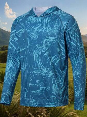 Men'S Camouflage Pattern Hooded Sweatshirt, Polyester Long Sleeve Sports Hoodie With Slight Stretch, Perfect For Fishing, Beach, And Sports, Hoodies