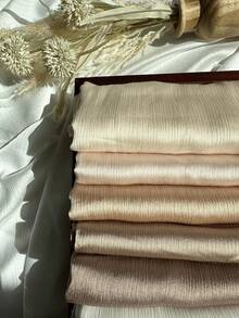 1pc 180*70CM Scarf Texture Crinkled Satin Crepe Crinkled Shawls And Wraps Silk Feeling Chiffon Hijab Women Long Hair Scarves Braids Soft Headscarf Headbands Scarf Bandana Beach Cover Up Sarong Satin Hijab Daily Life Evening Travel Wedding Party Bridal - Baby Pink - View 7