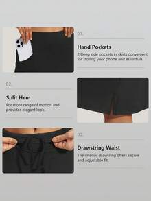 CZRLHYT Women's Golf Skirts Midi Length Tennis Skirts Knee Length Skorts Athletic Modest Long Acitive Casual Pockets UV Protection - 黑色 - 查看 5