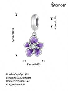 WOSTU 1 pièce Pendentif fleur de lotus en argent sterling 925 Élégante perle de charme de fleur violette avec procédé d'émail pour femme Bracelet DIY Bijoux de fête Cadeau
