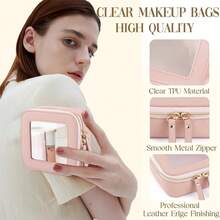 透明小化妆包，适用于钱包，透明迷你化妆包，适用于学校，可爱透明化妆包，适用于旅行，微型皮革白色化妆收纳包，适用于背包，盥洗包，防水方形拉链袋，铅笔盒，口红包，化妆包，旅行必需品，假期，暑假，返校，学校用品，女士旅行包，旅行化妆包 - 白色 - 查看 4