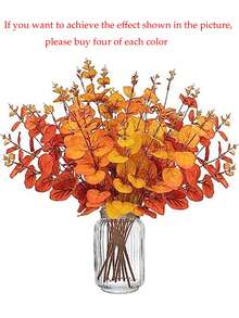 12 件装橙色桉树人造花束秋季花瓶餐桌装饰乡村收获季节桉树花瓶装饰 - 非常适合万圣节圣诞节秋季和收获季节 DIY 装饰、家居装饰、花园景观和摄影道具