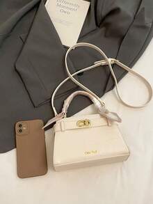 High-End Niche Crocodile Pattern Women's Handbag, Fashionable And Simple Strap Decoration Adjustable Shoulder Strap Messenger Bag, Exquisite Hardware Lock Shoulder Commuter Bag, Magnetic Buckle Opening And Closing Multifunctional Lightweight Storage Messenger Bag, High-End Silk Scarf Decoration Design Handbag, Durable PU Material Women's Shoulder Bag, Suitable For Giving To Friends, Shopping, Dating, Business Trips, Travel And Vacation - White - View 8