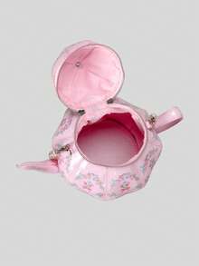 创意印花茶壶图案女士手提包珍珠链条单肩包设计师奢华斜挎包小水桶包 - 彩色 - 查看 8