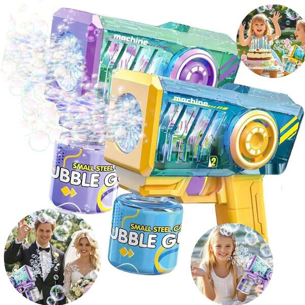 Automatic Elecrtic Bubble Gun - Transparent, Electric, Leak-Proof, Bubbles Machine With RGB Lights, Ideal Gift For Kids Ages 3-8(Bubble Solution Not Included)