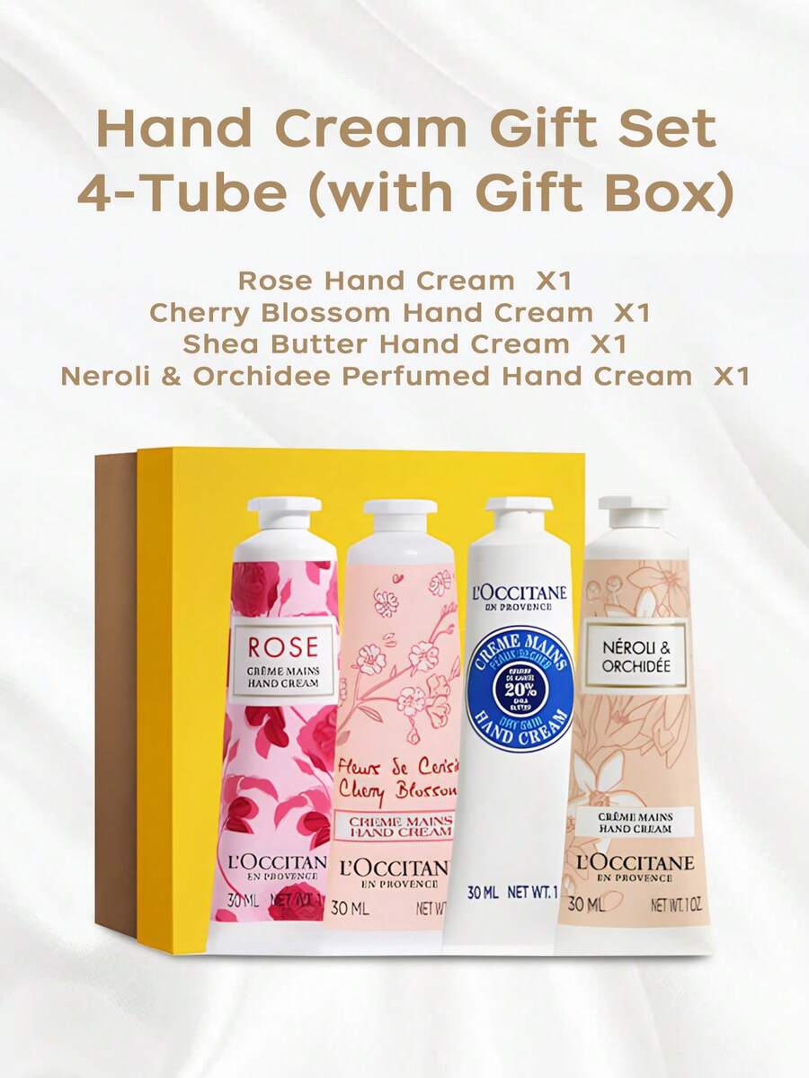 L'Occitane 4-Piece Hand Cream Gift Set - Rose, Cherry Blossom, Shea Butter, Orange Blossom, Suitable For All Skin Types, Fragrant Hand Care Gift Box - Rose + Cherry Blossom + Shea Butter + Orange Blossom - View 1
