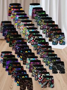 10 Random Men's Underwear Street Style Various Pattern Printed Underwear, Men's Stretch Lengthened Boxer Briefs, Novel Pattern Underwear