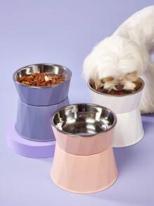 PETSIN Large Capacity Raised Cat Bowl With Stainless Steel Dog Bowl, Detachable Triangle Pattern Pet Bowl