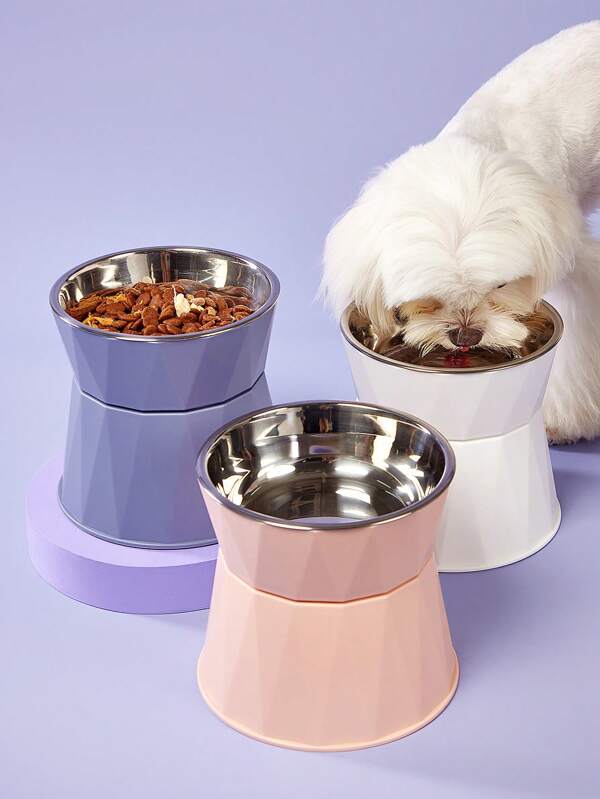 PETSIN Large Capacity Raised Cat Bowl With Stainless Steel Dog Bowl, Detachable Triangle Pattern Pet Bowl