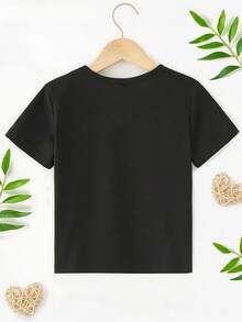 Kids' Cotton T - Shirt With "I'M TWO AND DIGGING IT" & Excavator Graphic, Soft Cotton Crew Neck Short Sleeve T-Shirt For Spring & Summer - 黑色 - 查看 2