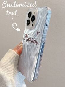定制时尚可爱心形字母签名设计粉色杏色镜面短句姓名手机壳保护套，兼容 11 Pro/13 Pro/15 Pro Max、XR、12、13、15、16 Pro Max国际版，非国内版 - 銀色 - 查看 4