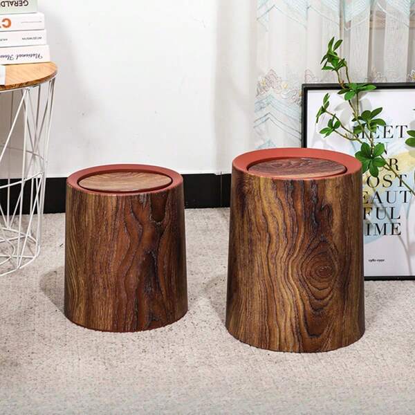 Dual Compartment Wood Grain Trash Can With Lid, Highly Attractive For Home & Hotel Use