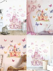 1 件粉色云朵、小鸟、星星、城堡墙贴，卧室、小女孩、儿童房，柔软可爱的墙面装饰，可撕可贴，生日毕业礼物，个性化贴纸 - 粉色 - 查看 2