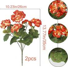 2 Pcs Artificial Geranium Flowers For Outdoors Silk Geraniums Flowers Outdoor Orange Geranium Bush Faux Flowers Geraniums For Outdoor Decor Indoor Garden Patio Grave Cemetary Table Centerpiece - Orange - View 5