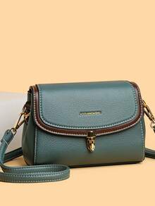 2024新款纯色复古女士手提包，奢华设计师款女士斜挎包，高品质柔软皮革女士钱包 - 藍色 - 查看 3