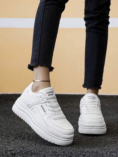 Baskets décontractées femme style minimaliste blanc mode patchwork avec nœud à l'avant, chaussures de sport populaires pour l'extérieur, légers et confortables, pour un style casual de rue