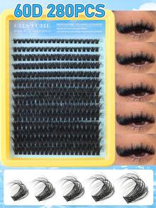 280/224簇单根睫毛册 大容量 60D+80D+100D 10-18毫米混合长度簇睫毛加长增厚蓬松睫毛初学者DIY睫毛延长套装 居家自戴分段睫毛持久睫毛束睫毛 - D - 查看 6