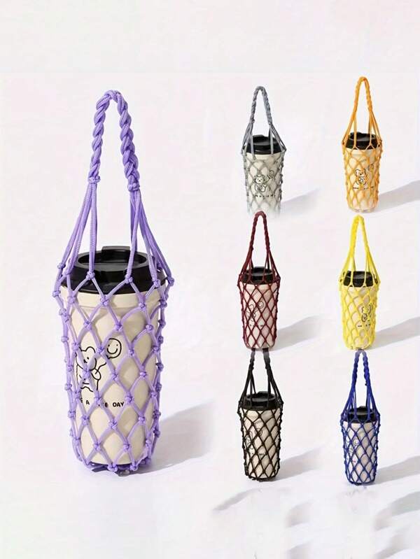 Handgestrickte Trinkbecherhalter Tasche - universell isolierter Getränkebezug - schützende Netz Tragetasche für Glas- & Wasserflaschen - tragbarer leichter Mesh Getränketräger