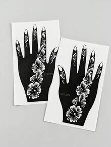 件手花指甲花模板鏤空紋身貼紙 - 黑色 - 查看 2