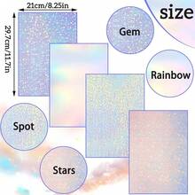 36 Sheets A4 Holographic Paper Sticker Transparent Waterproof Self Adhesive Film 11.X 8.3 Inches (Gem,, Colorful,) - 星星 - 查看 10