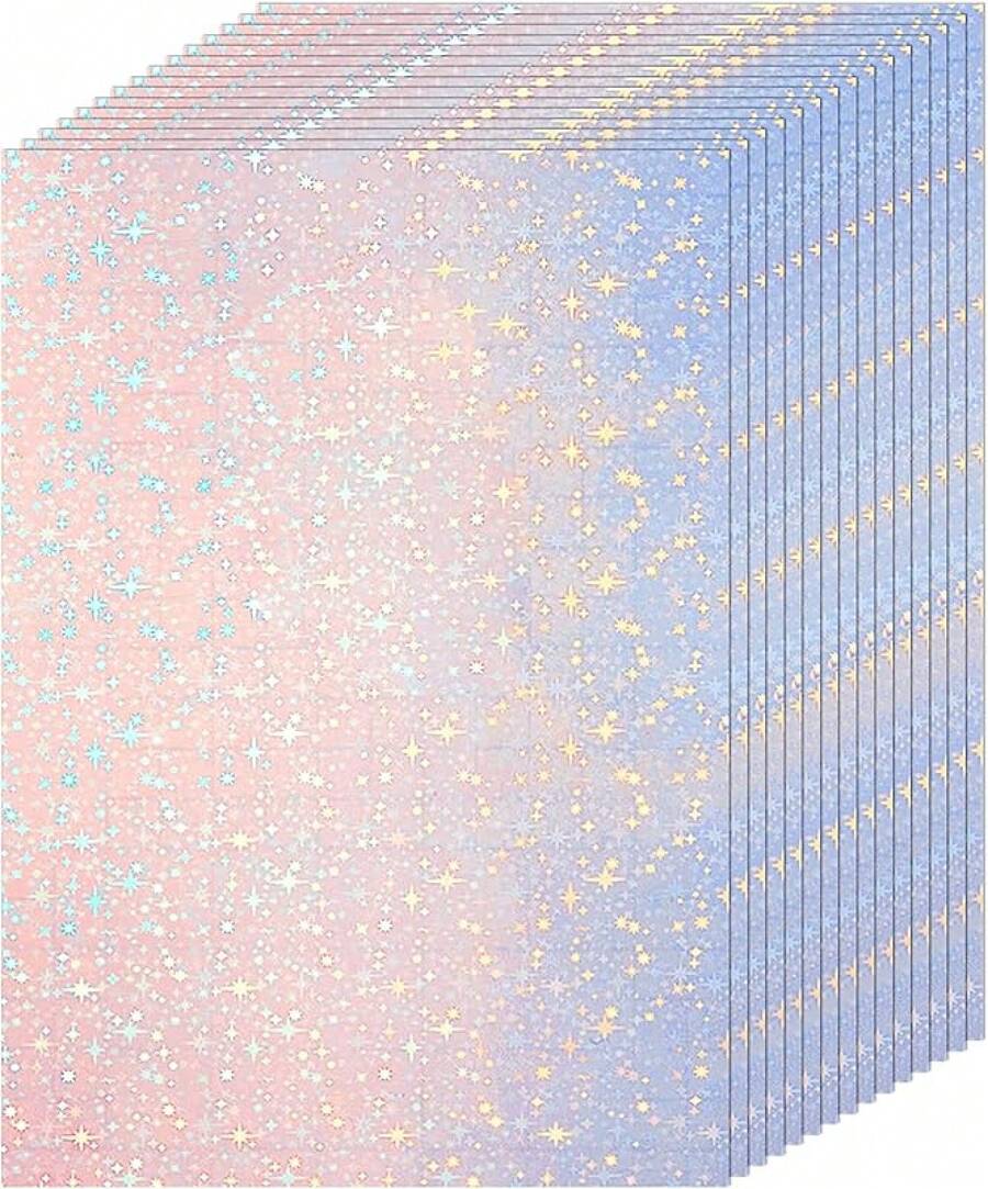 36 Sheets A4 Holographic Paper Sticker Transparent Waterproof Self Adhesive Film 11.X 8.3 Inches (Gem,, Colorful,) - 星星 - 查看 1