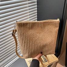 Women's Corduroy Shoulder Bag - Soft Plush Solid Color, Casual Handbag, Bohemian Wide Shoulder Belt, Lightweight Messenger Bag, Suitable For Daily, Shopping And Travel | Polyester Lining, Zipper Opening And Closing, Adjustable Shoulder Belt, Cosmetics And Key Storage