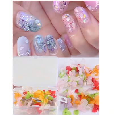1 件美甲混合渐变花朵装饰绣球花人造花瓣干花浪漫适用于 UV 抛光 DIY 美甲配件指甲饰指甲宝石美甲用品指甲