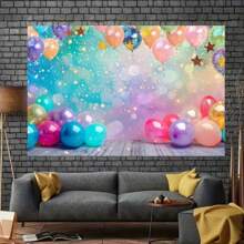 Multi Functional Birthday Party Background: Colorful Balloons And Sparkling Stars Design, Polyester Photography Background, Suitable For Celebrating And Baptismal Birthdays