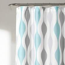 Mid Geo Shower Curtain, 72 X 72, Gold & Gray, Bathroom Decor - 藍灰色 - 查看 2