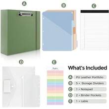 Neww  3 Ring Binder 3 Inch D Ringr  Clipboard, PU Heavy Duty Clipboard Binder  Notepad & 5 Dividers  5 Pockets, Labels, Clipboard Folder Great For School Office - 橄欖綠字母尺寸 - 3 英寸 - 查看 3