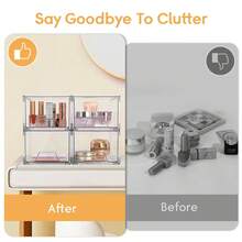 2/4 包可堆叠化妆品收纳盒，4.4 英寸高亚克力浴室收纳盒和储物抽屉，透明塑料抽屉储物箱，适用于梳妆台、水槽下、橱柜、食品储藏室 - 無色 - 查看 6