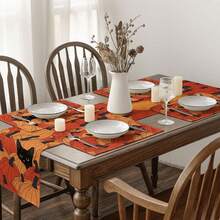 1pc/1set Black Cat & Pumpkin Linen Table Runner, 12*18 Inches/13*72 Inches Seasonal Kitchen Dining Table Decoration Tablecloth, Home Decor, Suitable For Parties, Gatherings, Family Dinners, Autumn - Multicolor - View 2