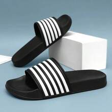 New Design Striped Slippers For Men And Women, Fashionable Couples One-Strap Slides, Lightweight Casual Indoor Outdoor