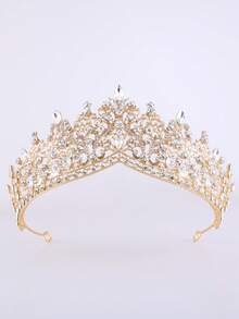 1pc Elegant Sparkling Teardrop Rhinestone Alloy Bridal Crown, Suitable For Women's Party & Birthday Wear