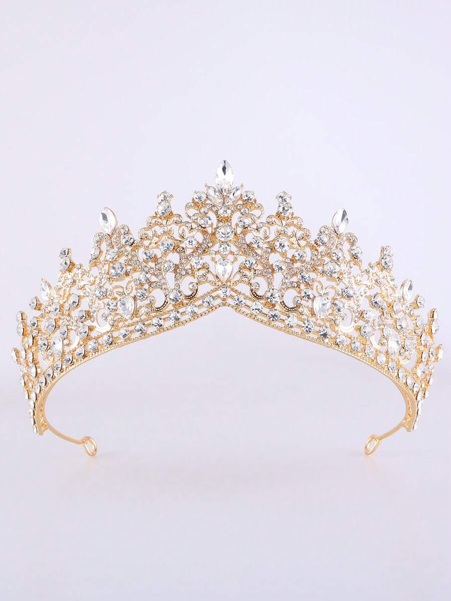 1pc Elegant Sparkling Teardrop Rhinestone Alloy Bridal Crown, Suitable For Women's Party & Birthday Wear