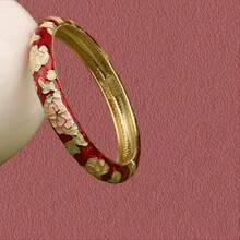Cloisonne Floral Open Cuff Bracelet, Oil Drop Alloy Bangles, Gifts For All, Various Sizes Available - Enamel Cloisonné Bracelet With Peony Pattern - View 4
