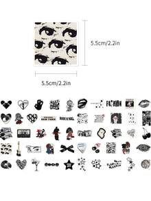 50 张 Y2K 美学哑光黑白 PVC 贴纸，带有摇滚、时尚和音乐设计，适用于滑板、吉他、行李箱 DIY、项目和户外装饰吉他贴纸 - 彩色 - 查看 6