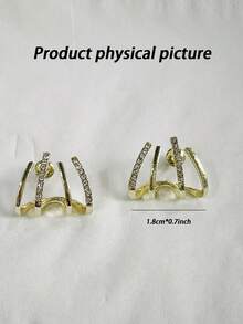 1pair Rhinestone Decorated Claw Shaped Stud Earrings Party Valentine's Day Accessories - Gold - View 3