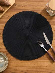 1/4/6/12pcs Bohemian Woven Round Placemats, Solid Color With Braided Edge, Non-Slip Tabletop Mats For Home Kitchen, Suitable For Holiday Party, Birthday, Wedding, Dinner (Multiple Color Options) - Black - View 3