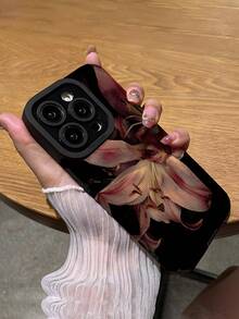 Flower 1pc Vintage Lily Floral Vertical Stripes Faux Leather Classic Anti-Drop Soft Protective Phone Case Compatible With Apple And Models Waterproof Shockproof Scratch Resistant - Multicolor - View 5