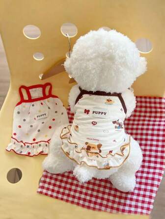 1 件俏皮宠物背心，可爱的波尔卡圆点和腊肠犬装饰猫/狗背心，采用柔软透气的面料制成，适合室内和室外穿着，适合中小型宠物