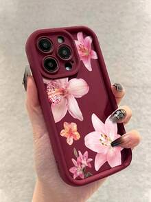 1 件简约粉红百合花朵图案防震 TPU 手机壳适用于 Apple 17Pro Max/17 Air/16Pro Max/15Plus/14/13/12/11/8P/XSMax 和 Galaxy S24 Ultra/S23FE/S22/S21/S20/A52S/A15/A03 - 彩色 - 查看 3