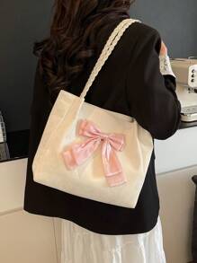 Cute Fairy Casual Large Bag 2025 New Niche Design Fashion Bow Woven Tote Shoulder Underarm Bag Women Tote Bags