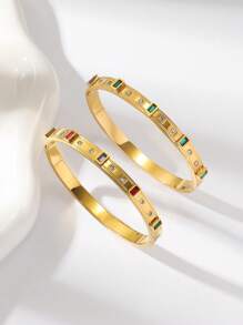 Pulseira Minimalista de Aço Titânio Dourado, Com Incrustação de Zircônia Artificial, Comprimento Ajustável, Adequado para Looks de Verão, Férias, Presentes para Amigos, Resistente à Desbotamento e Hipoalergênico, Acessório Elegante para Mulheres