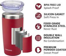 Travel Coffee Tumbler 20 Oz, Insulated Mug With Lid, Stainless Steel Cup For Hot And Cold Drinks, Powder Coated Plum - 橘色 - 查看 2